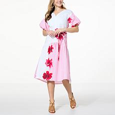 C Wonder Poplin Puff Sleeve Midi Dress