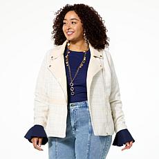 C Wonder Tweed and Faux Leather Moto Jacket