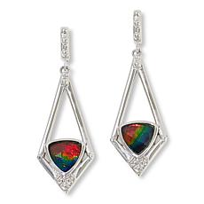 Canadian Ammolite Gems Sterling Silver Trilliant-Cut Drop Earrings