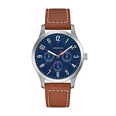 Caravelle by Bulova Men's Blue Dial Brown Leather Strap Watch 