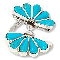 Chaco Canyon Campitos Turquoise Sterling Silver Floral Bypass Ring