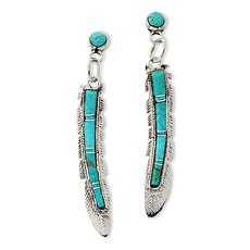 Chaco Canyon Sterling Silver Campitos Turquoise Feather Drop Earrings