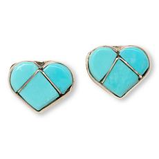 Chaco Canyon Sterling Silver Campitos Turquoise Heart Stud Earrings
