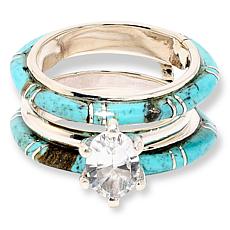 Chaco Canyon White Topaz Solitaire & Kingman Turquoise Ring Band Set