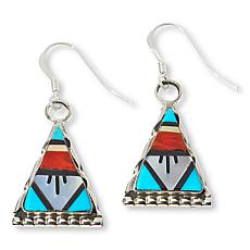 Chaco Canyon Zuni Multigemstone Inlay Triangular Dangle Earrings 