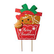 Christmas Metal Gingerbread Giftbox Yard Stake or Wall Decor