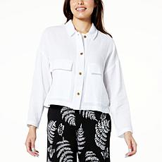Colleen Lopez Cropped Woven Button-Down Shirt