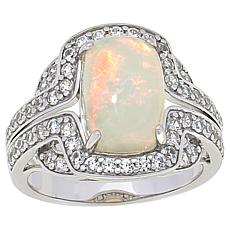 Colleen Lopez Cushion Opal and White Zircon Sterling Silver Ring