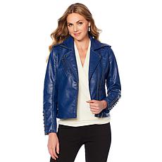 faux leather jacket blue