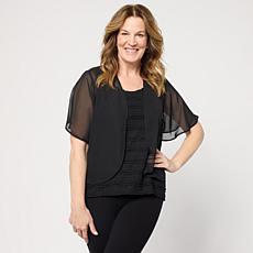 Colleen Lopez Flutter Sleeve Rounded Hem Woven Shrug