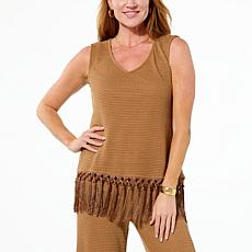 Colleen Lopez Knotted Fringe Hem Top 