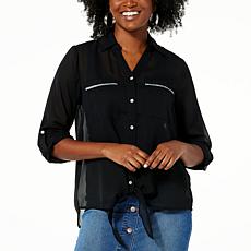 Colleen Lopez Novelty Tie-Front Button Down Top