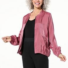 Colleen Lopez Shine Bubble Hem Bomber Jacket