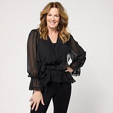 Colleen Lopez Woven Ruffle Front Surplice Blouse