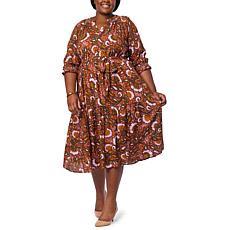 Democracy Printed Tiered Belted Dress