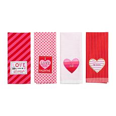 Design Imports Assorted Valentines Embellished Dishtowel Set of 4