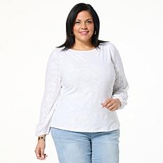 DG2 by Diane Gilman Boat Neck Lantern Sleeve Blouse