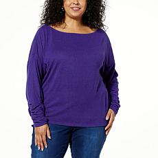 DG2 by Diane Gilman Brushed Knit Ruched Sleeve Off-Shoulder Top