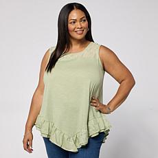 DG2 by Diane Gilman Cotton Modal Slub-Embellished Ruffle Tank Tunic