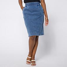 DG2 by Diane Gilman Denim Pull-On Knit Flex Skirt