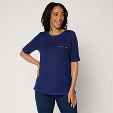 DG2 by Diane Gilman Embellished Brushed Sweater Knit Short-Sleeve Top