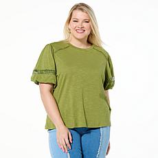 DG2 by Diane Gilman Lace Inset Puff-Sleeve Top