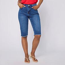 DG2 by Diane Gilman Legacy Stretch Denim Fray Hem Bermuda Short