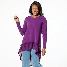 DG2 by Diane Gilman Mixed Media Hi-Low Pleated Hem Drama Top