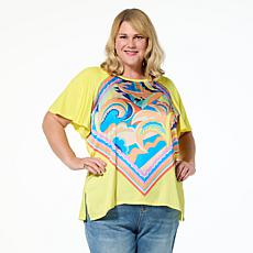 DG2 by Diane Gilman Mixed Media Scarf Printed Flutter Sleeve Top