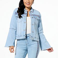 DG2 by Diane Gilman New Classic Stretch Denim Embroidered Jean Jacket