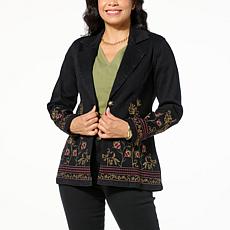 DG2 by Diane Gilman New Classic Stretch Denim Embroidered Blazer