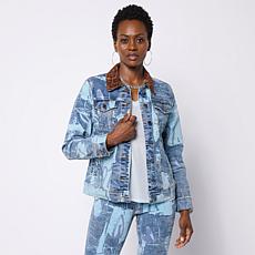 DG2 by Diane Gilman New Classic Stretch Graffiti Print Denim Jacket
