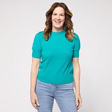 DG2 by Diane Gilman Pointelle SoftEase Knit Puff-Sleeve Sweater