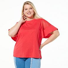 DG2 by Diane Gilman Sheer Flutter-Sleeve Top