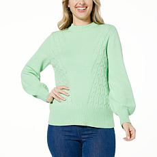 DG2 by Diane Gilman SoftEase Cable Knit Puff-Sleeve Sweater