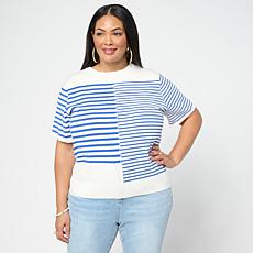 DG2 by Diane Gilman Softease Mix Stripe Short Sleeve Sweater