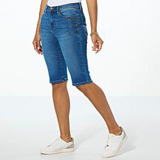 DG2 by Diane Gilman Virtual Stretch Denim Button Detail Bermuda Short