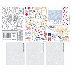 Diamond Press Floral & Flag Americana/July 4th Stamp, Die, Stencil Kit