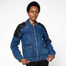 Diane Gilman New Classic Stretch Embellished Zip Front Jacket