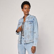 Diane Gilman New Classic Stretch Heart Studded Denim Jacket