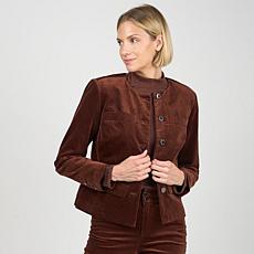 Diane Gilman Stretch Velveteen Collarless Tailored Jacket