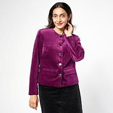 Diane Gilman Stretch Velveteen Collarless Tailored Jacket