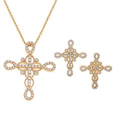 Doris Panos Amore Simulated Diamond Cross Necklace & Stud Earrings Set