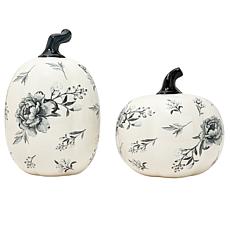 Emryn House Set of 2 Floral Pattern Ceramic Pumpkins