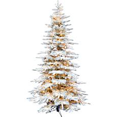 Fraser Hill Farm 10' Flocked Pine Christmas Tree w White LED Lighting