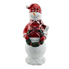 Fraser Hill Farm 3-Ft. Flat Back Snowman with Wreath & White LED Li...