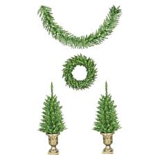 Fraser Hill Farm 4-Pc Pre-Lit Christmas Porch Décor Set with 2 Pott...