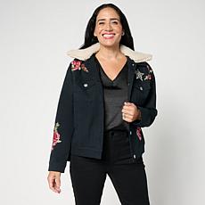 G by Giuliana Black Label Cropped G-Soft Denim Jacket with Embroidery