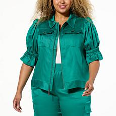 G by Giuliana Black Label Puff-Sleeve Zip-Front Jacket