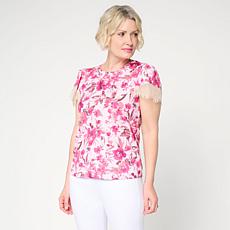 G by Giuliana Printed Ecoluxe Tee w/Lace